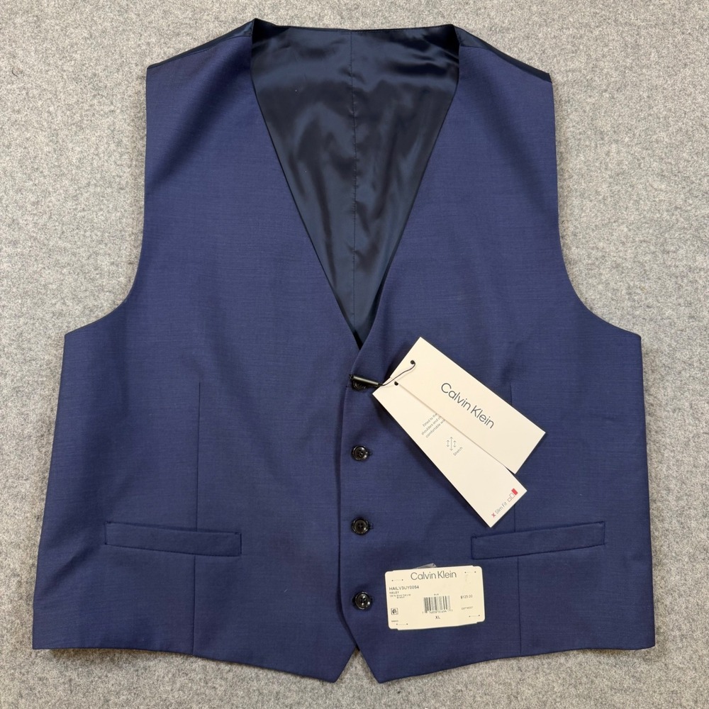 Calvin Klein Hailey Blue Wool X Slim Fit Suit Vest Men XL HAILV3UY0054